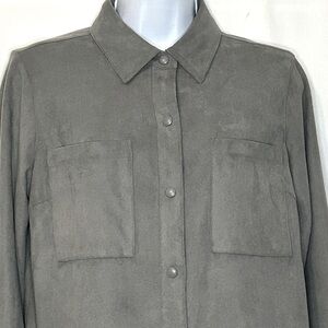 D & CO/DENIM & COMPANY WOMENS GREY FAUX SUEDE SNAP FRONT SHIRT/JACKET, XS, NWOT